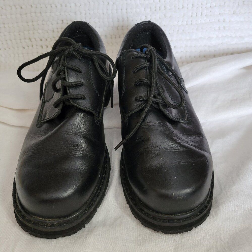 Dr. Scholl's Leather Work Shoes Sz 8 1/2 W Men's Paul Black Slip & Oil Resistant